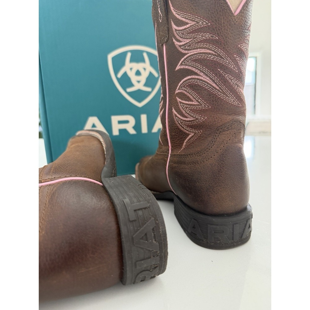 Ariat Firecatcher Y Kids Western Cowboy Boots Rowdy Brown Pink Size 2.5 M EU 33 - Picture 12 of 16